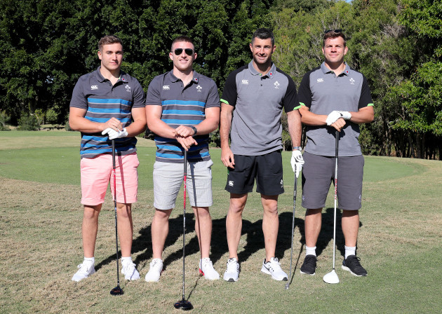 Jordan Larmour, Andrew Conway, Rob Kearney and Jordi Murphy on the first tee