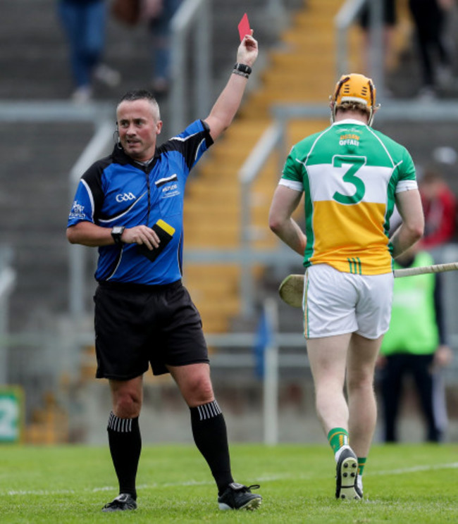 Sean Gardiner receives a red card