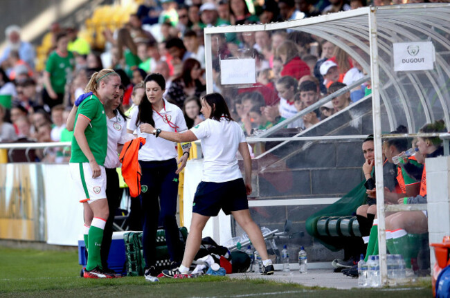 Louise Quinn goes off injured