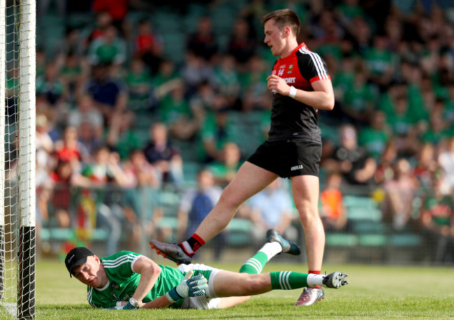 Cillian O’Connor scores a goal despite Donal O’Sullivan