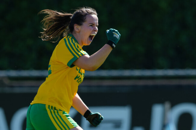 Geraldine McLaughlin celebrates scoring a goal