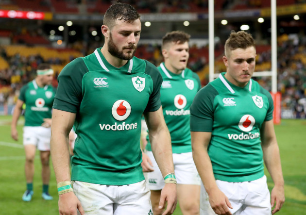 Robbie Henshaw and Jordan Larmour dejected after the game