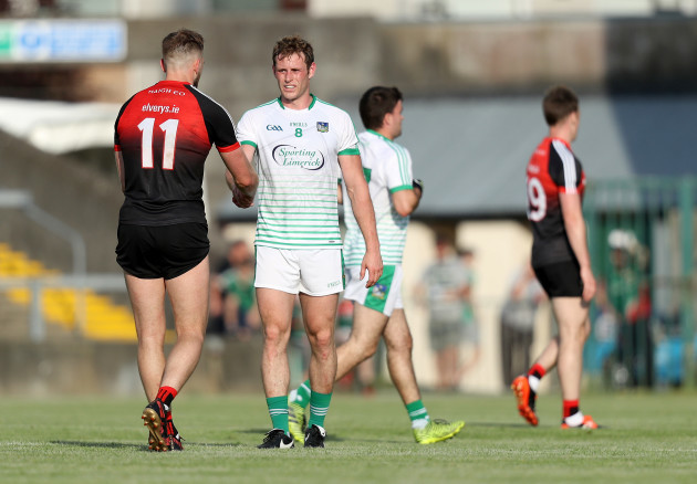 Aidan O’Shea shakes hands with Darragh Treacy after the game
