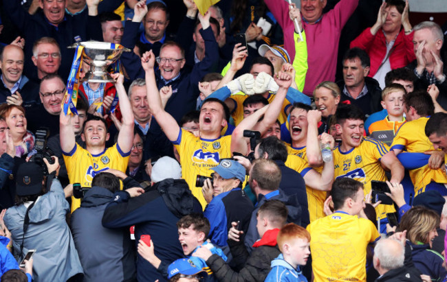 Roscommon celebrates as Niall Kilroy lifts the trophy