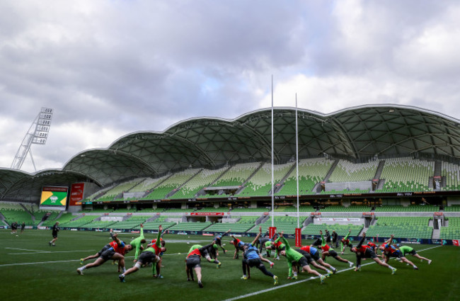 A view as the Ireland team warm up