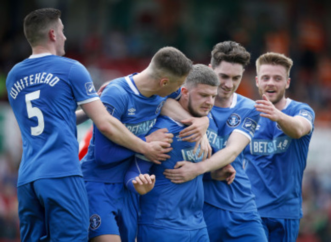 danny-morrissey-celebrates-scoring-a-goal-with-billy-dennehy-tony-whitehead-and-cian-coleman-390x285