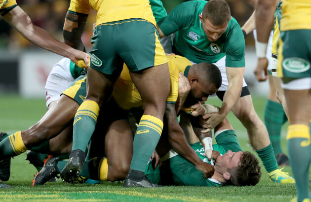 Peter O'Mahony clashes with Marika Koroibete