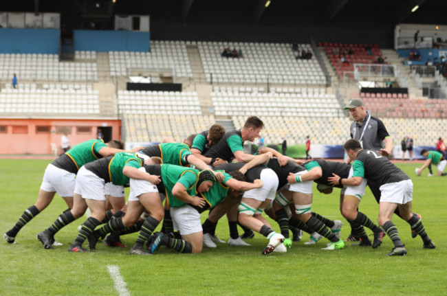 Paul O'Connell looks on as the forwards warm up before the game