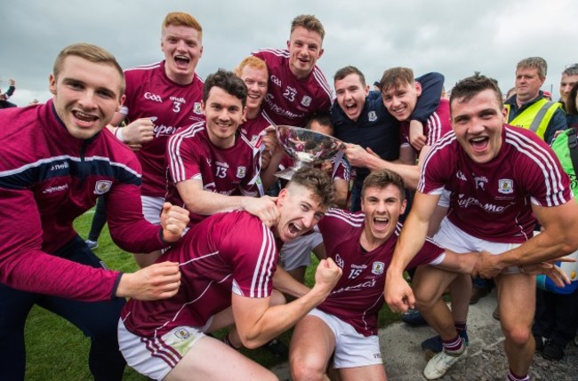 Galway celebrate after the game with the trophy