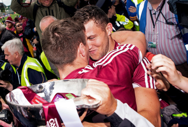 Damien Comer and Shane Walsh celebrate