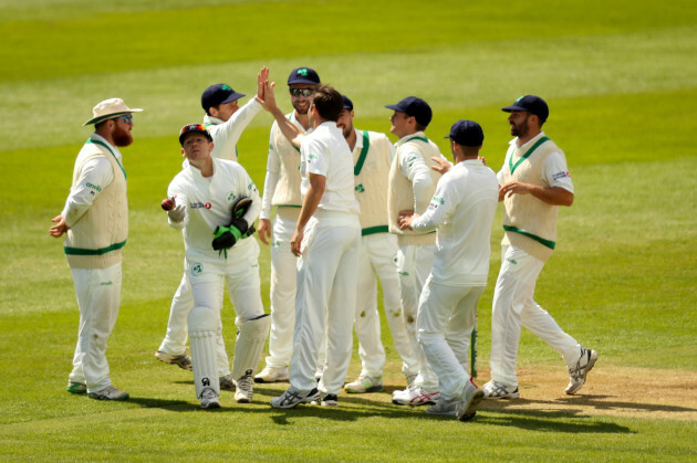 Ireland celebrate Niall O'Brien's LBW to Mohammad Amir