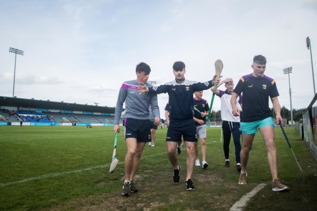 Wexford players return to the dressing room