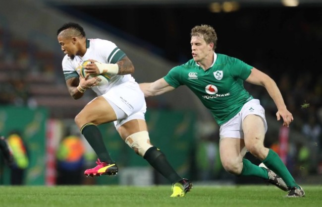 Springboks Elton Jantjies chased by Ireland’s Andrew Trimble