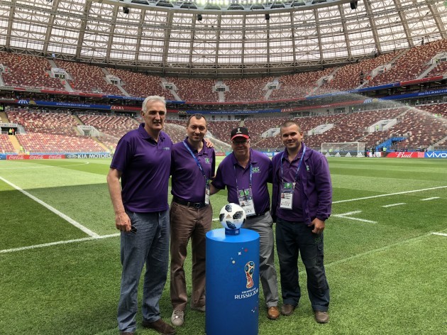 George Mullan, Ilyas Kobal MD SIS EE, Alan Ferguson Consultant for SIS, Maxim Radomsky Head Groundsman Luzhniki stadium. (1)