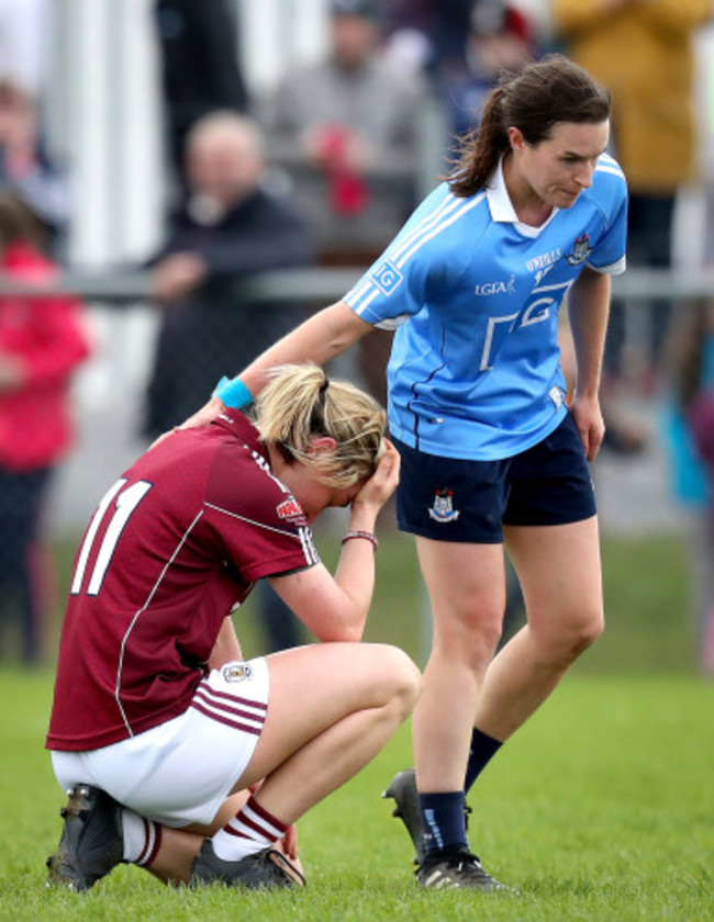 Tracey Leonard is consoled by Sin&eacute;ad Aherne