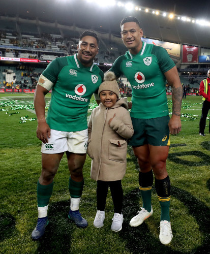 Bundee Aki with his daughter Adrianna and Israel Folau after the game