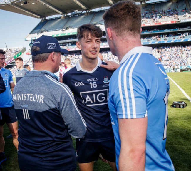 Evan Comerford celebrates with  Jim Gavin