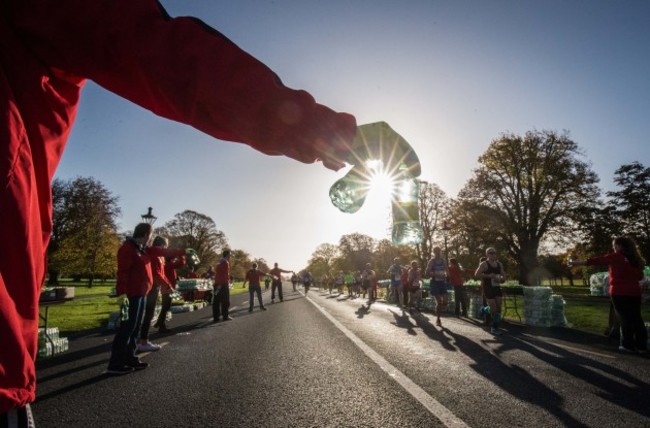 Stewards hand out water bottles in The Phoenix Park