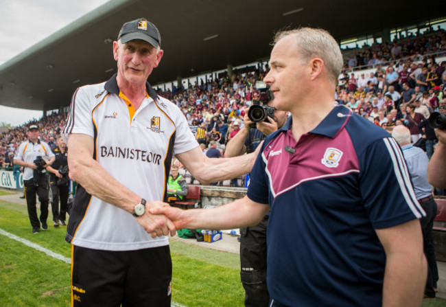 Micheál Donoghue shakes hands with Brian Cody after the game