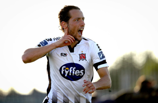 Krisztian Adorjan celebrates scoring their first goal