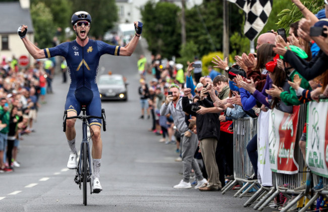 Conor Dunne celebrates winning the race