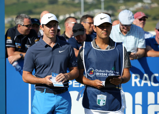 Rory McIlroy on the 1st tee with his caddie Harry Diamond