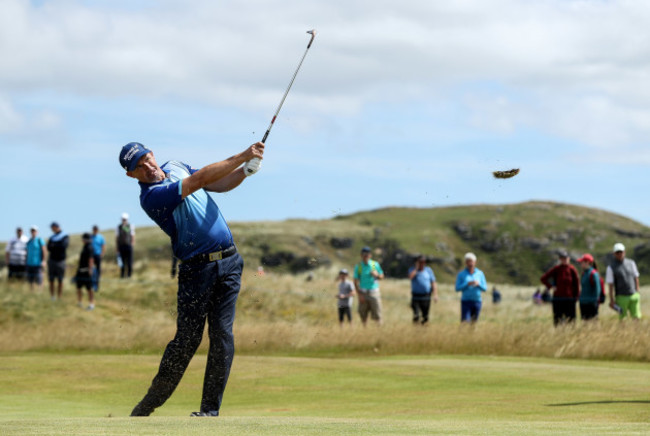 Padraig Harrington hits his approach to the eighth green