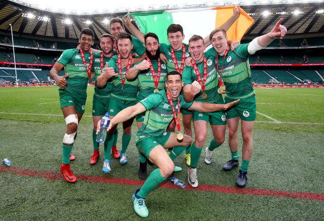 Ireland celebrate a third place finish after beating England