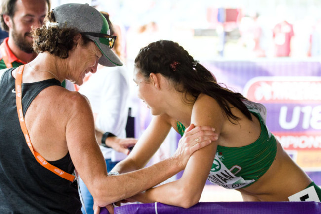 Sonia O'Sullivan with her daughter Sophie O'Sullivan after she won her heat