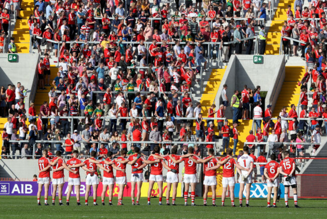 Cork's team during the national anthem