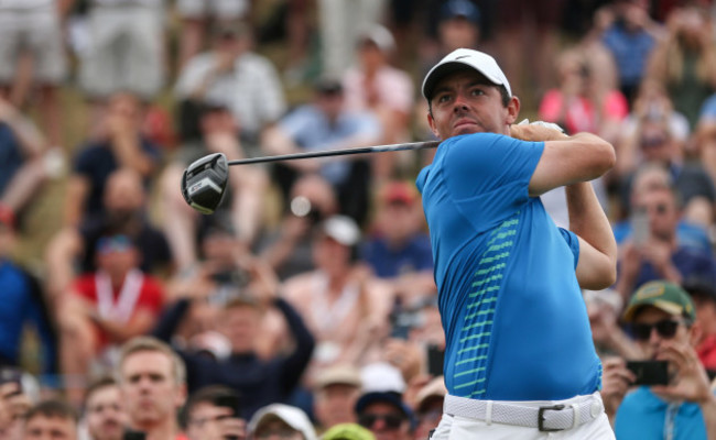 Rory McIlroy tees off on the 8th