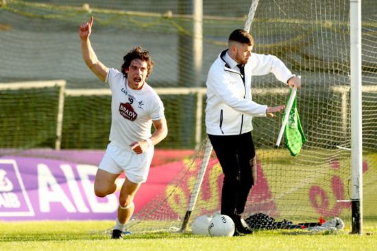 Chris Healy celebrates scoring a late goal