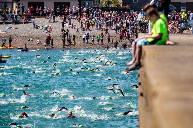A competitors in the swim leg leaving Wicklow harbour
