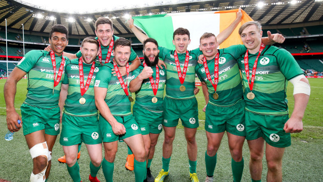 Ireland players celebrate with their bronze medals