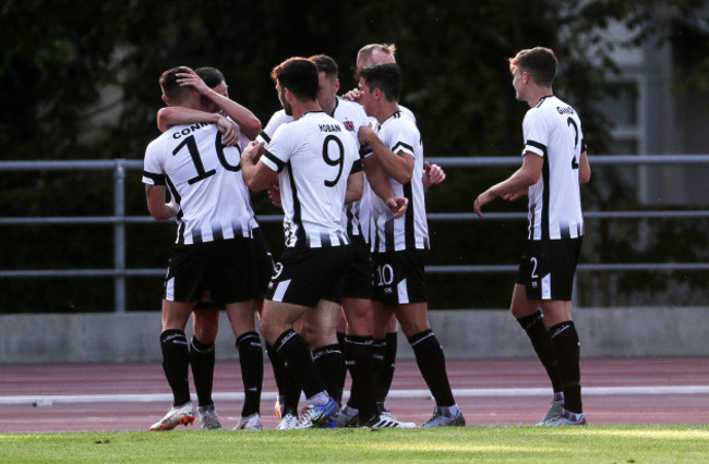 Dylan Connolly celebrates scoring a goal with teammates