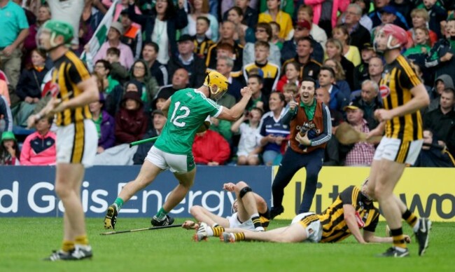 Tom Morrissey celebrates scoring a late point