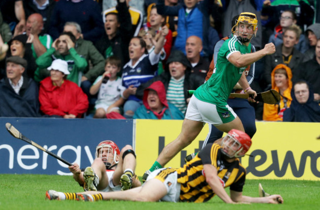 Tom Morrissey celebrates scoring a late point