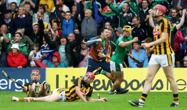 Tom Morrissey celebrates scoring a late point