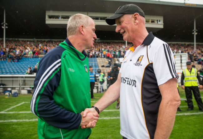 John Kiely shakes hands with Brian Cody after the game