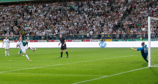 Miroslav Radovic scores his sides second goal from the penalty spot