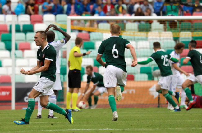 Rory Hale celebrates Ally Roy's goal