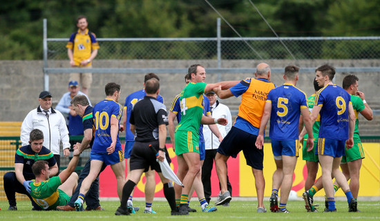 The two teams scuffle at half time