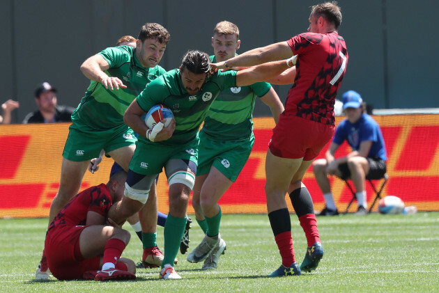 Ireland’s Harry McNulty with Hugo Keenan