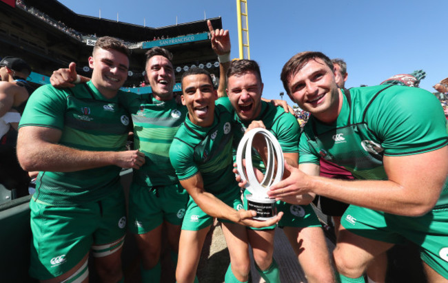 Ireland’ team celebrate winning the Challenge Cup