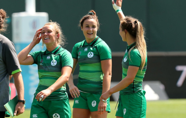 Ireland's Aisleigh Baxter and Louise Galvin at the end of the match