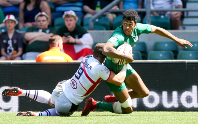 Robert Baloucoune tackled by Stephen Tomasin