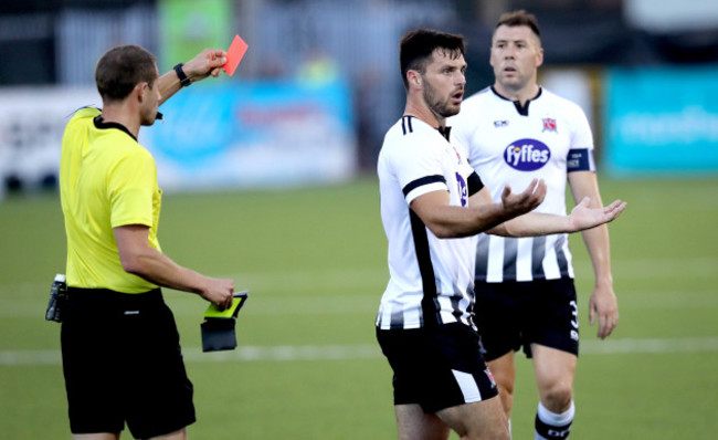 Patrick Hoban is red carded by Referee Harald Lechner