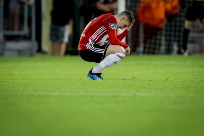 Ronan Hale dejected at the final whistle