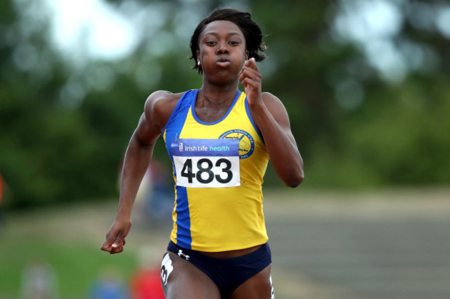 Gina Akpe-Moses on her way to winning the Women's 100m Final