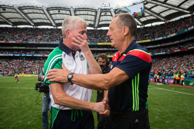 John Meyler shakes hands with John Kiely after the game